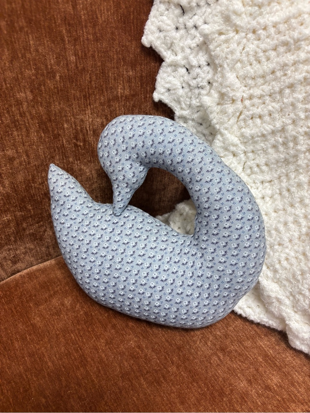 Handmade Blue Floral Swan Pillow - Vintage